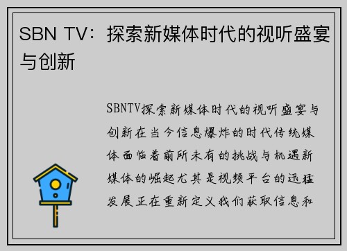 SBN TV：探索新媒体时代的视听盛宴与创新